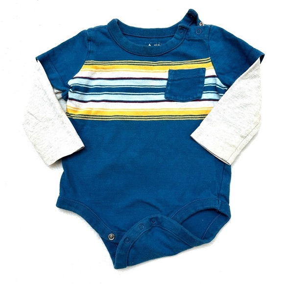 ⭐️ 5 for $25 Baby GAP Blue and Yellow Striped Cotton Onesie Size 6-12 Months - Picture 1 of 4